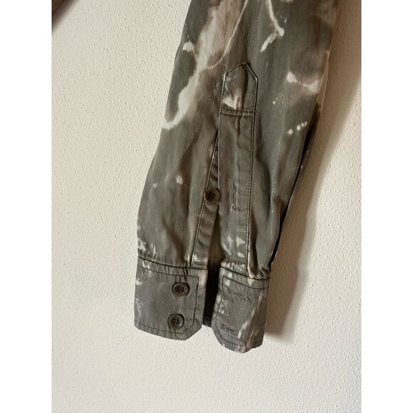 Vince 100% Cotton Button Up Utility Pocket Olive Bleached Dye Long Sleeve Shirt - Picture 3 of 7